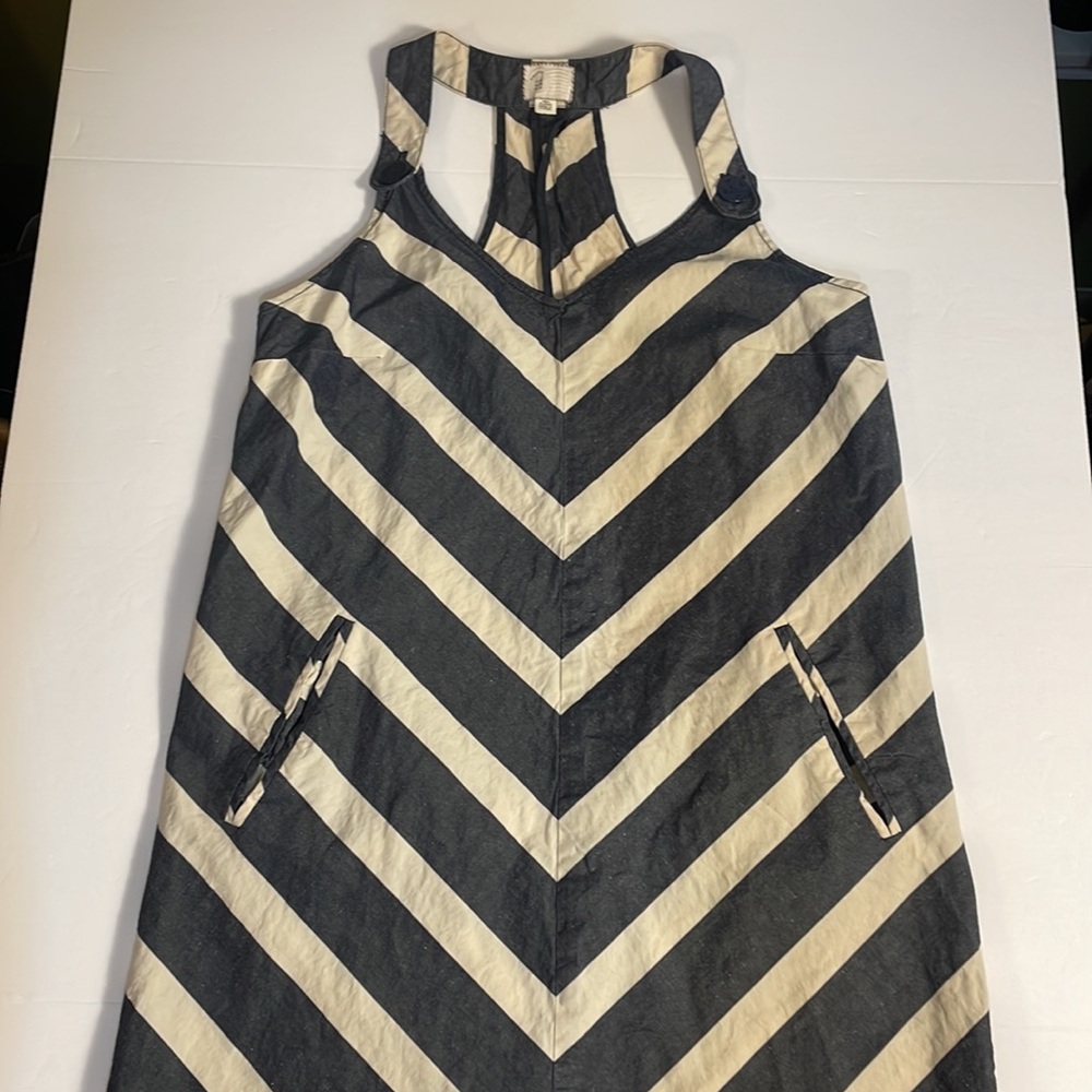 Anthropologie Postmark Chevron Endpoint Dress Halter Jumper Linen Cotton Size 6 - Picture 7 of 15
